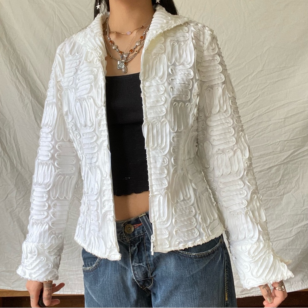 Squiggly Tufted Embroidery Zip Up Jacket